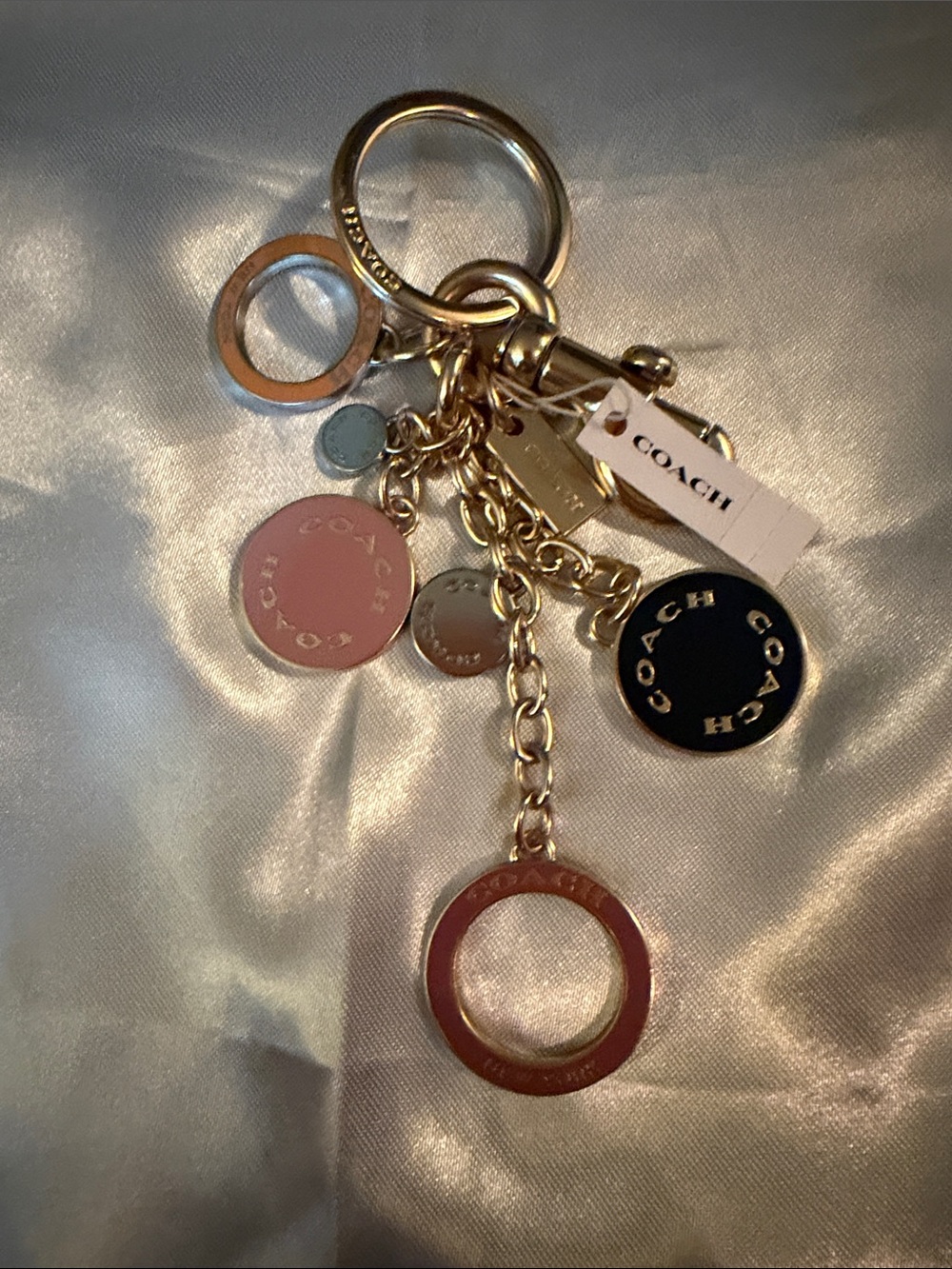 Coach Gold-Tone Multi Charm Key & Card Holder with Pink and Black Accents - Picture 3 of 3